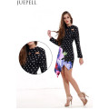 European and American Women′s Summer DOT Print Irregular Sexy Hollow Package Hip Skirt Long-Sleeved Jumpsuit Dress